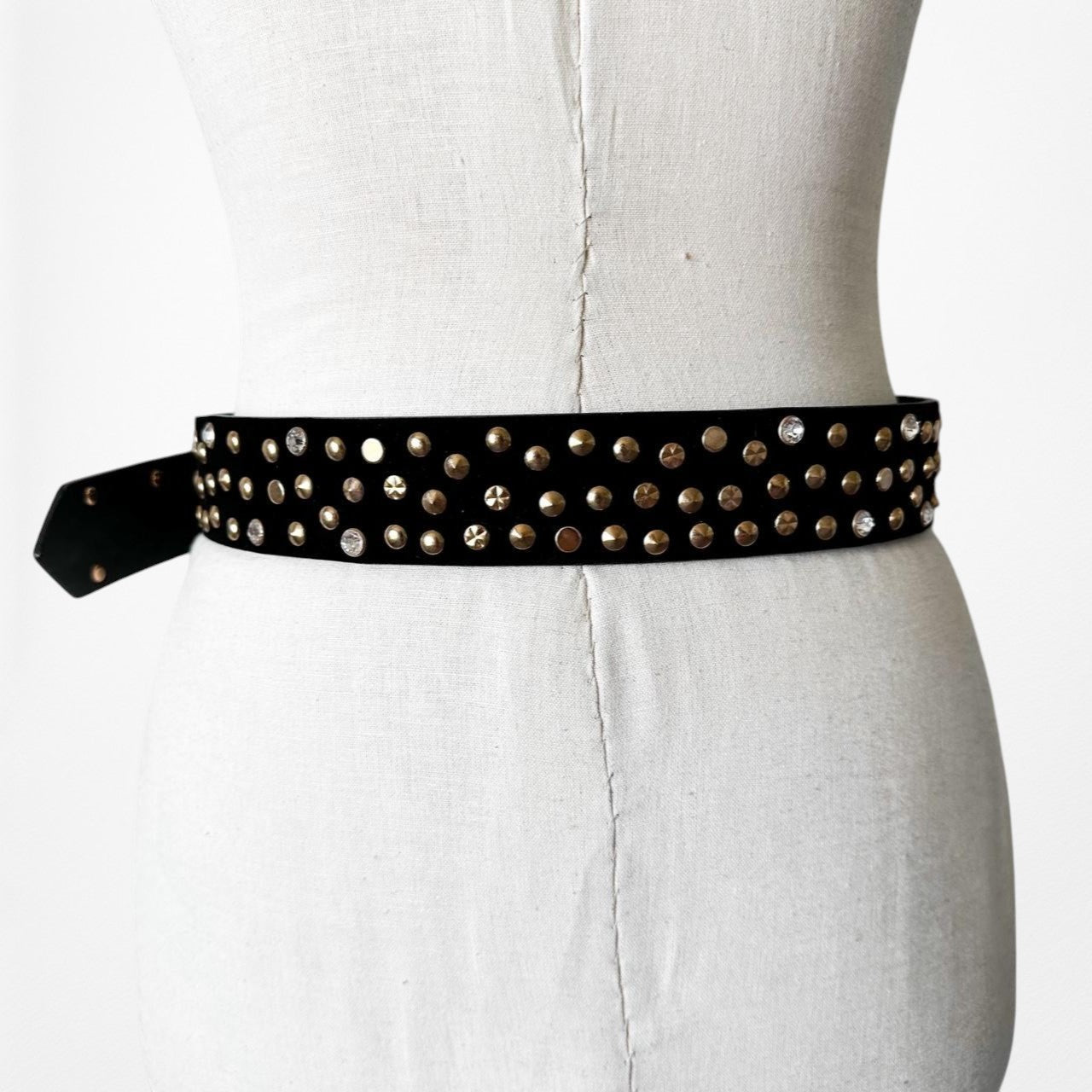 Zara Black Suede Gold Hardware Rhinestone Western Cowboy Inspired Belt
