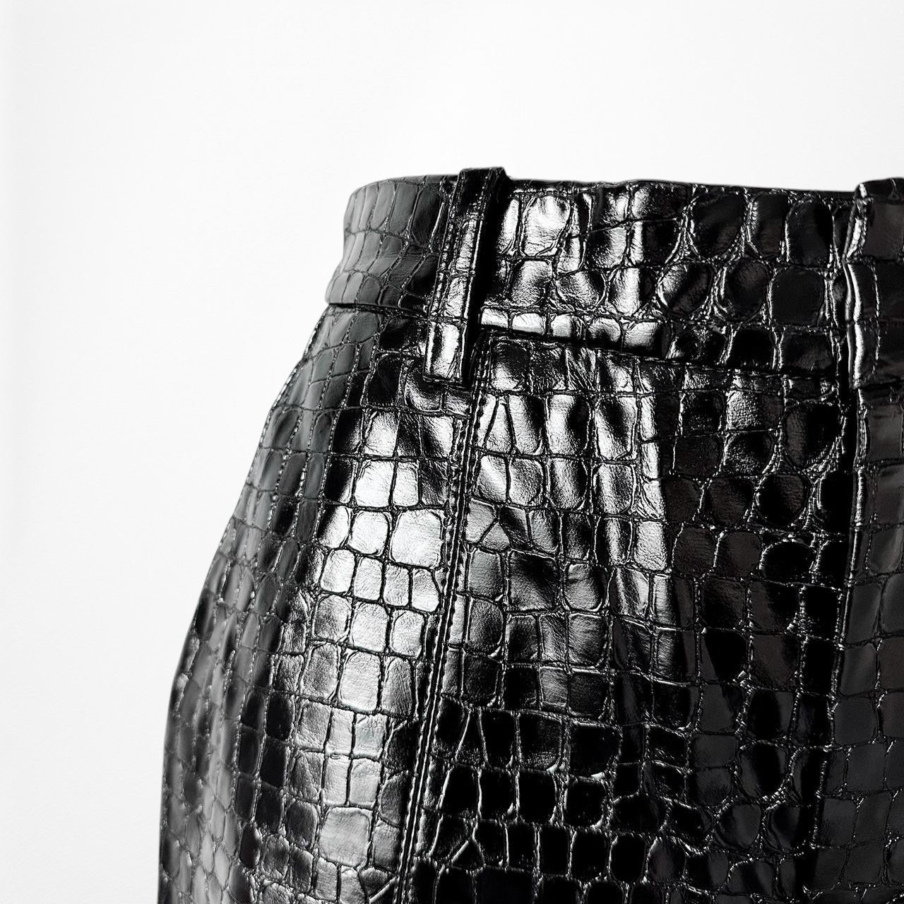 Zara Black Crocodile Faux Leather High Waisted Slim Straight Leg Pants Size XS