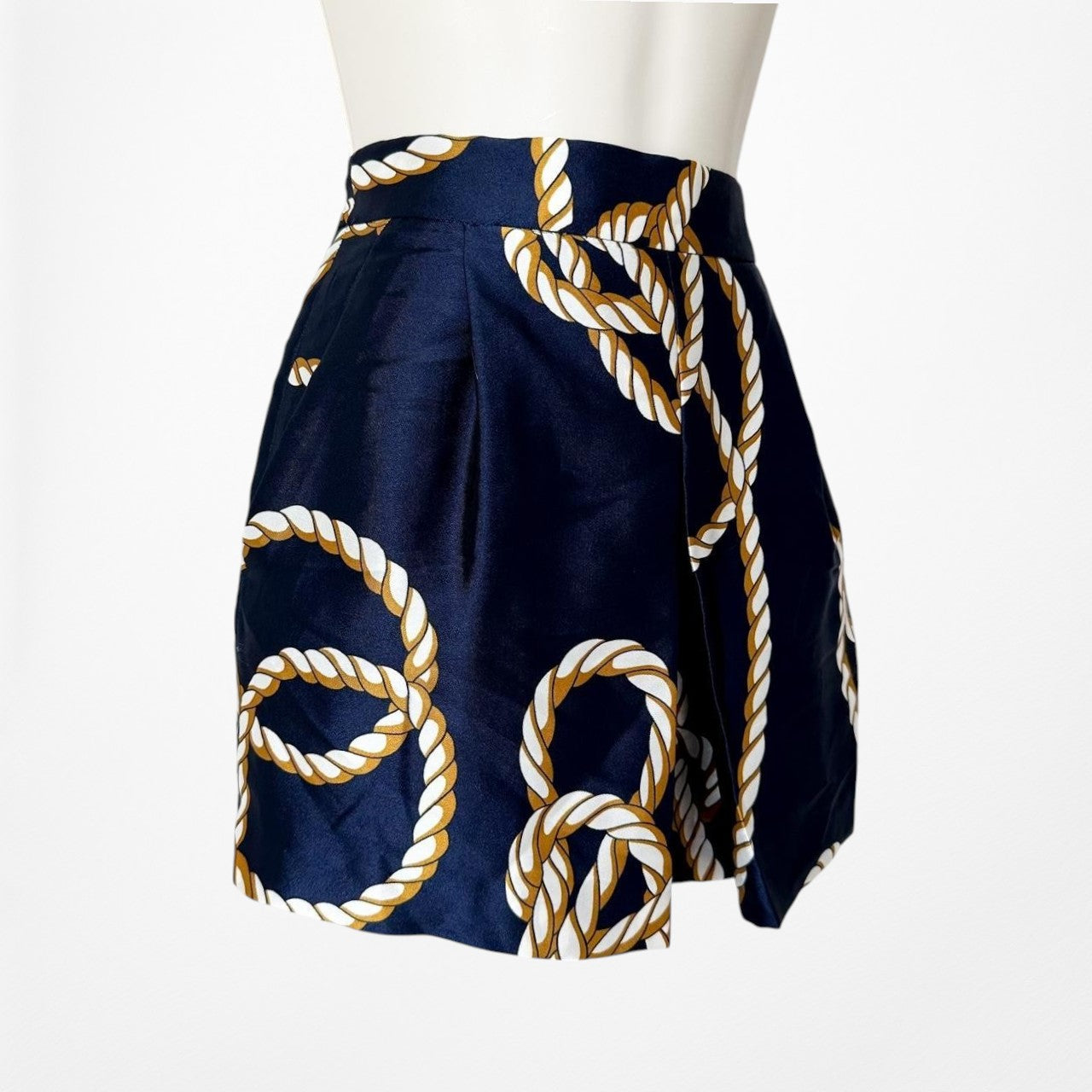 Zara Navy Blue High Waisted Nautical Print Pleated Detail Summer Shorts Size XS