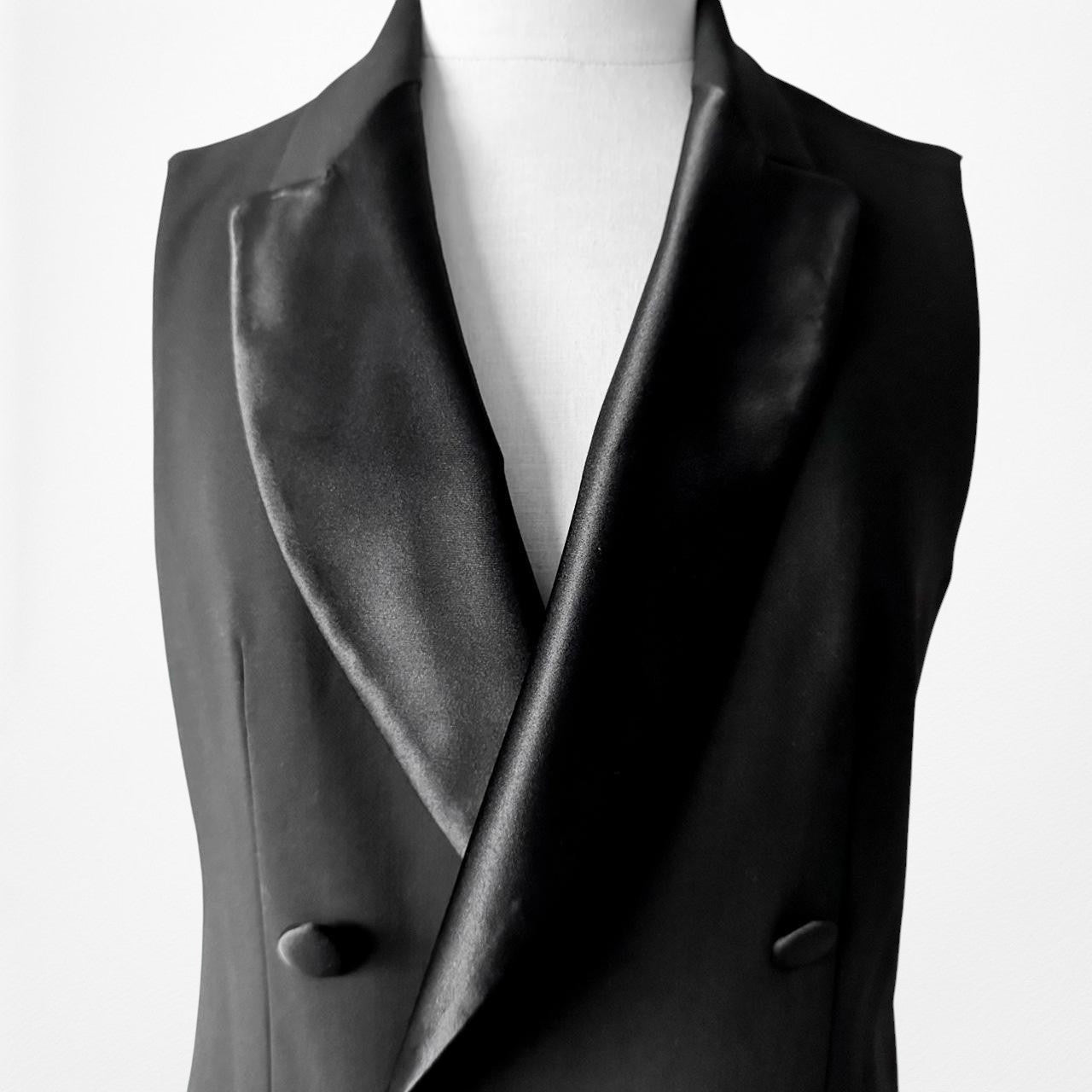 Zara Black Sleeveless Satin Collar Double Breasted Blazer Dress Size XS/S