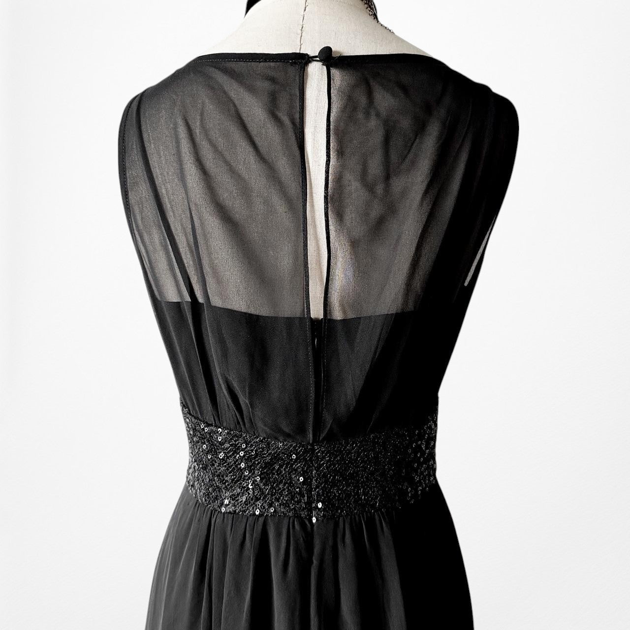 Vintage Y2K 90s Black Sequin Embellished Maxi Formal Cocktail Dress Size M