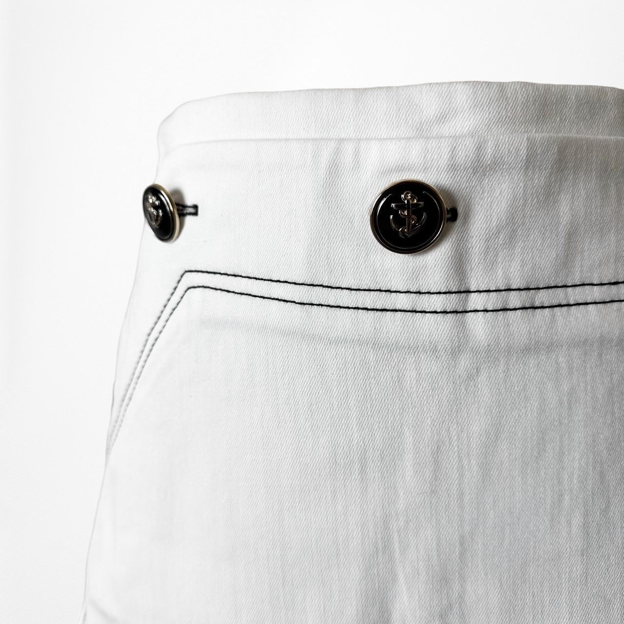 Zara White Denim High Waisted Button Front Bodycon Mini Skirt Size XS/S