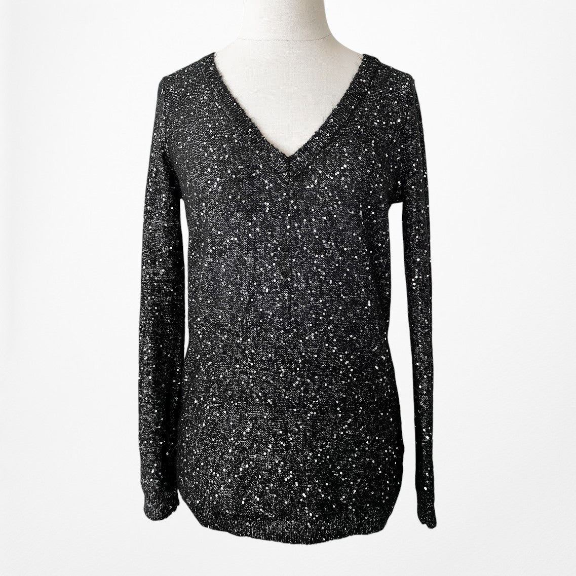 Revolve Clothing Jack V-Neck Knit Pullover Sequin Metallic Sweater Top Size XS/S