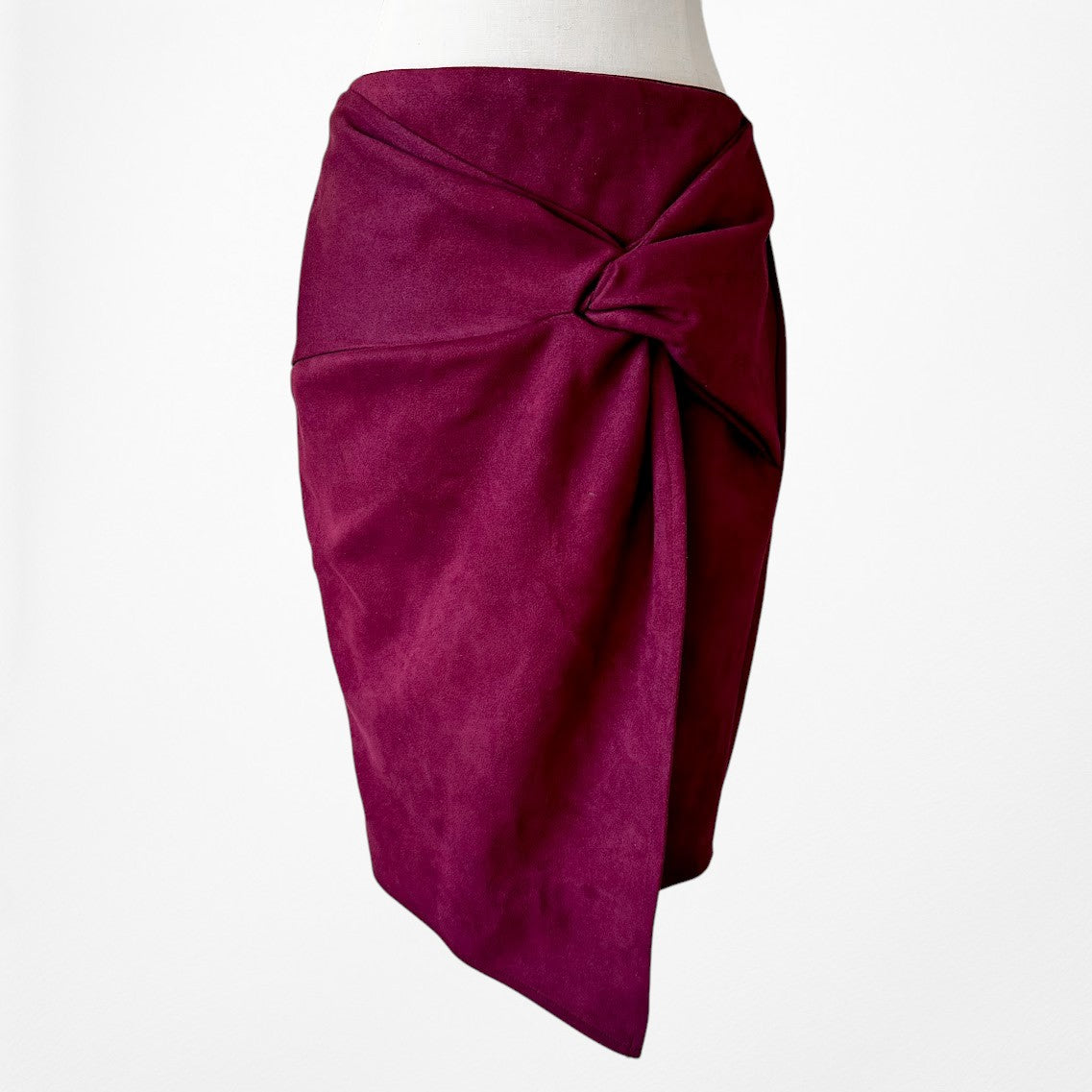 Fashion Nova Twisted Front Suede Felt Knee Length Bodycon Pencil Skirt Size M/L