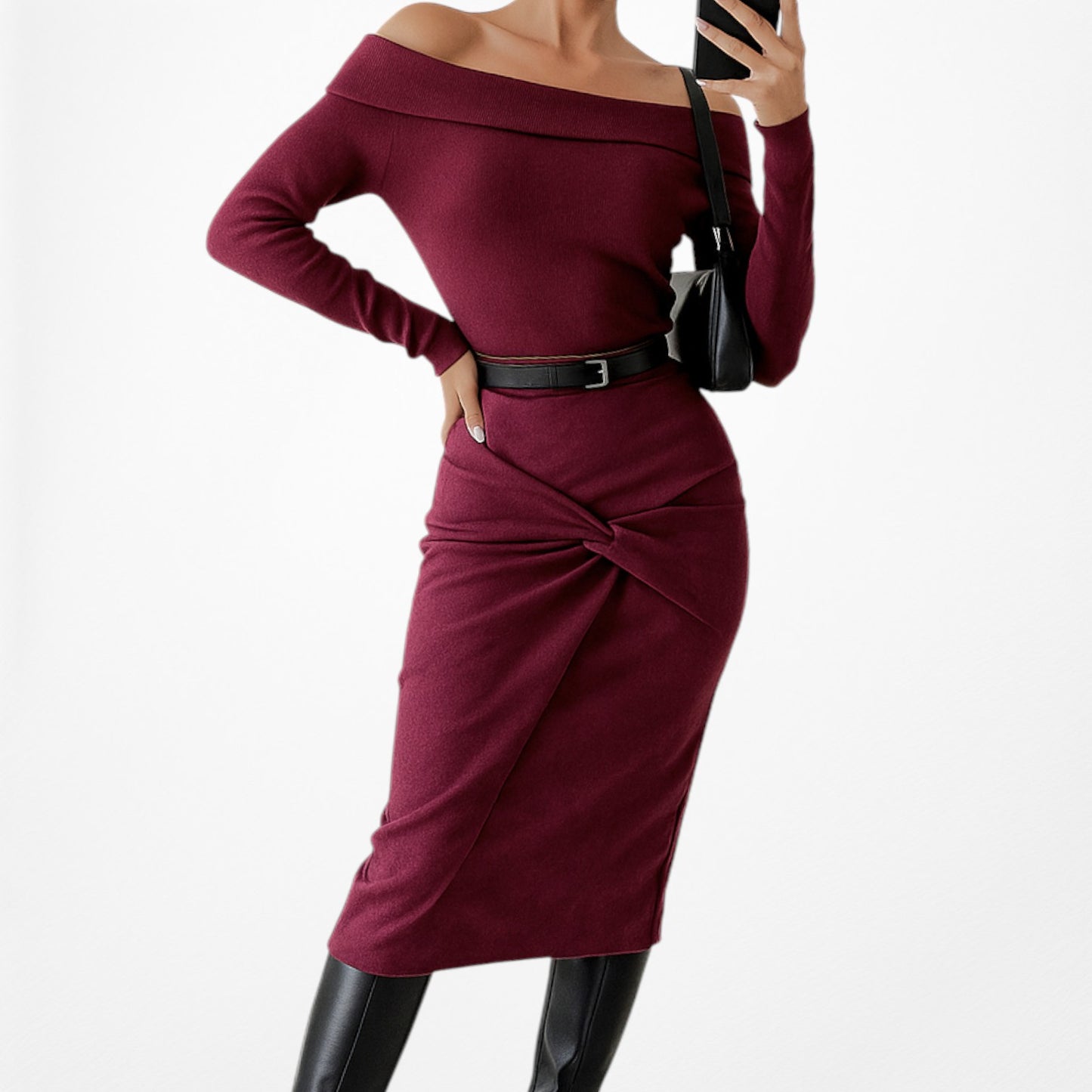 Fashion Nova Twisted Front Suede Felt Knee Length Bodycon Pencil Skirt Size M/L