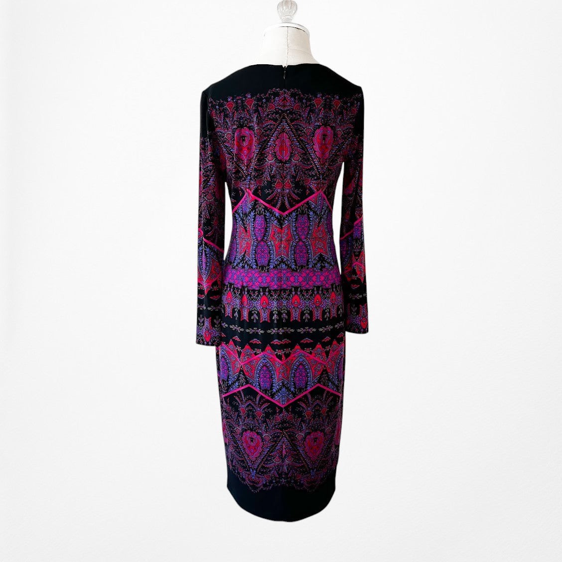 Vintage Y2K Black Purple Long Sleeve Knit Bodycon Tribal Print Dress Size M