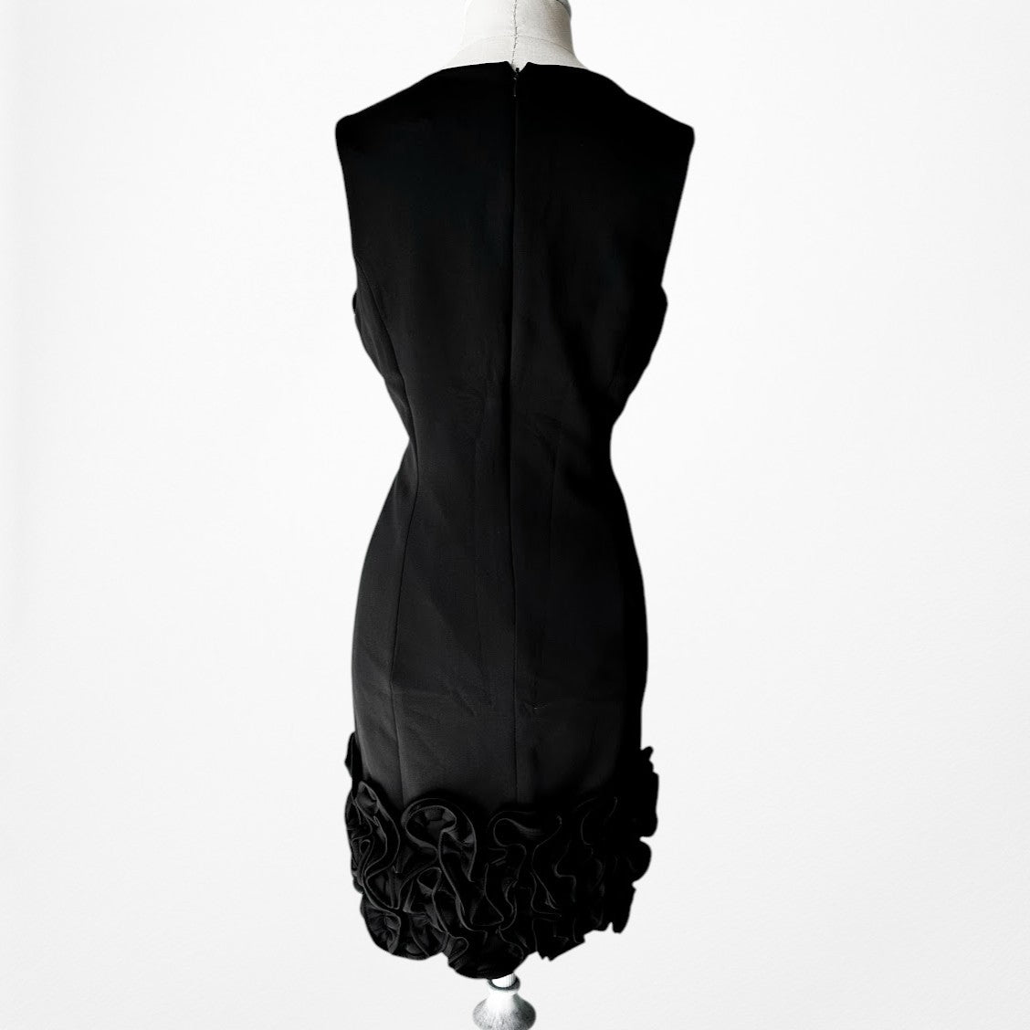 Vintage Y2K Black V-Neck Floral Applique Knee Length Bodycon Cocktail Dress M