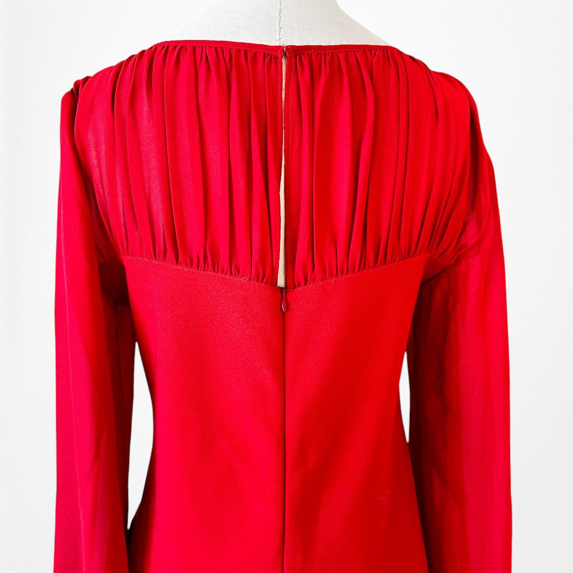 Vintage Y2K Red Long Puffy Sleeve Pleated Knee Length Shift Dress Size M