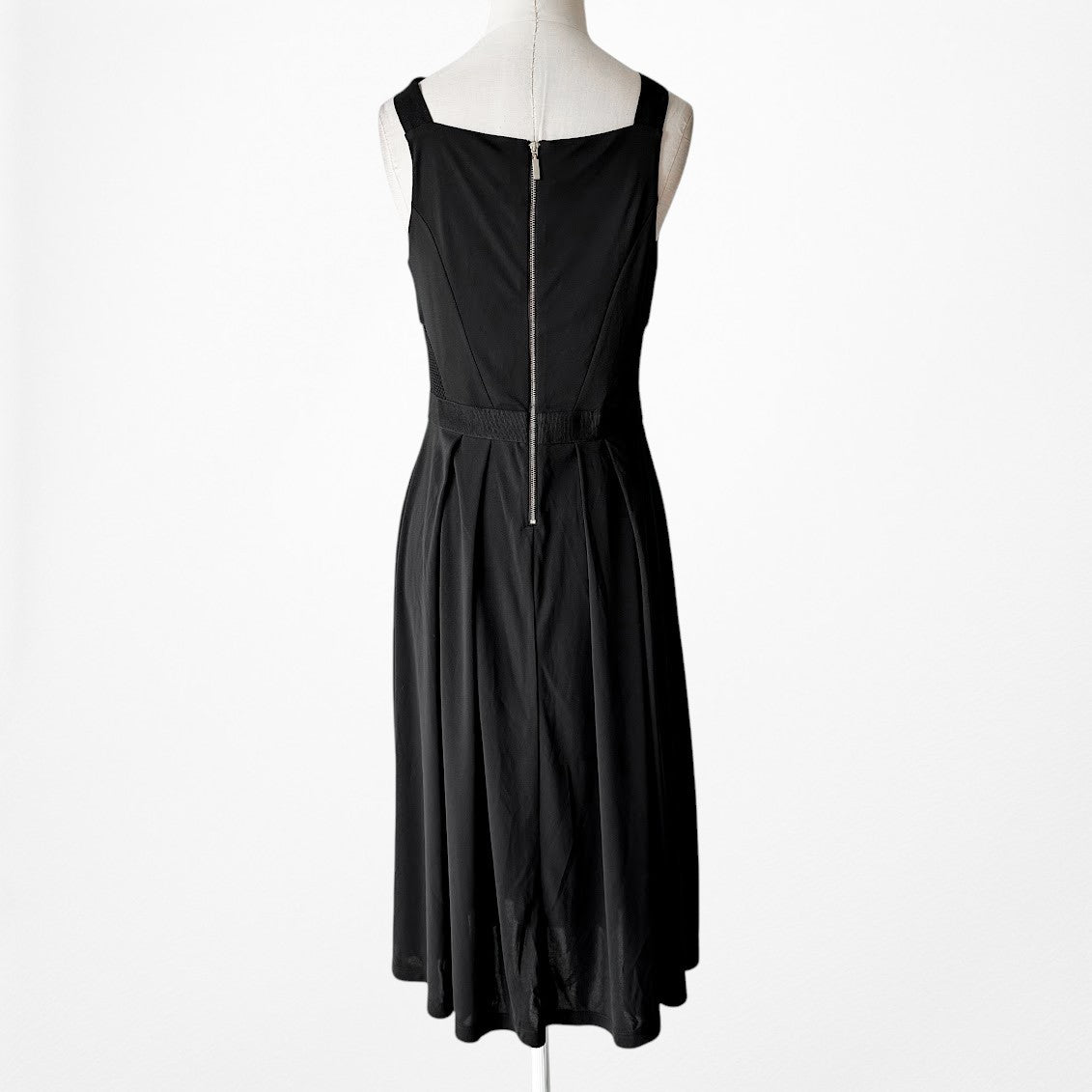 Vintage Y2K Black Knee Length Flared Pleated Knit Cocktail Dress Size S/M