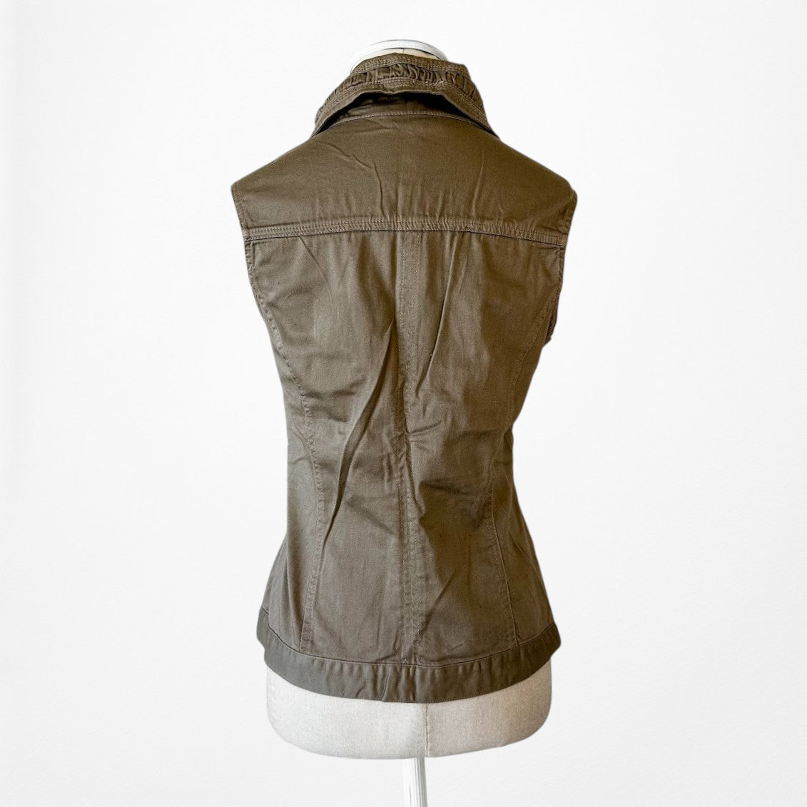 Vintage Y2K Brown Sleeveless Ruffle Zipper Front Collar Vest Tank Top Size M/L