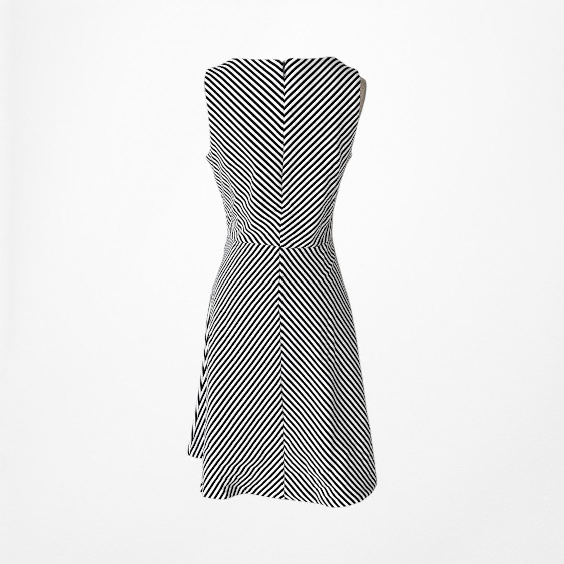 Vintage Y2K Black White Gray Striped Knee Length Flared Knit Dress Size M