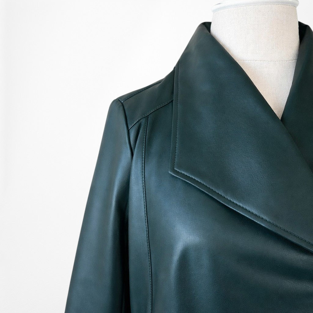 Vintage Y2K Dark Green Motorcycle Faux Leather Jacket Size 6/M