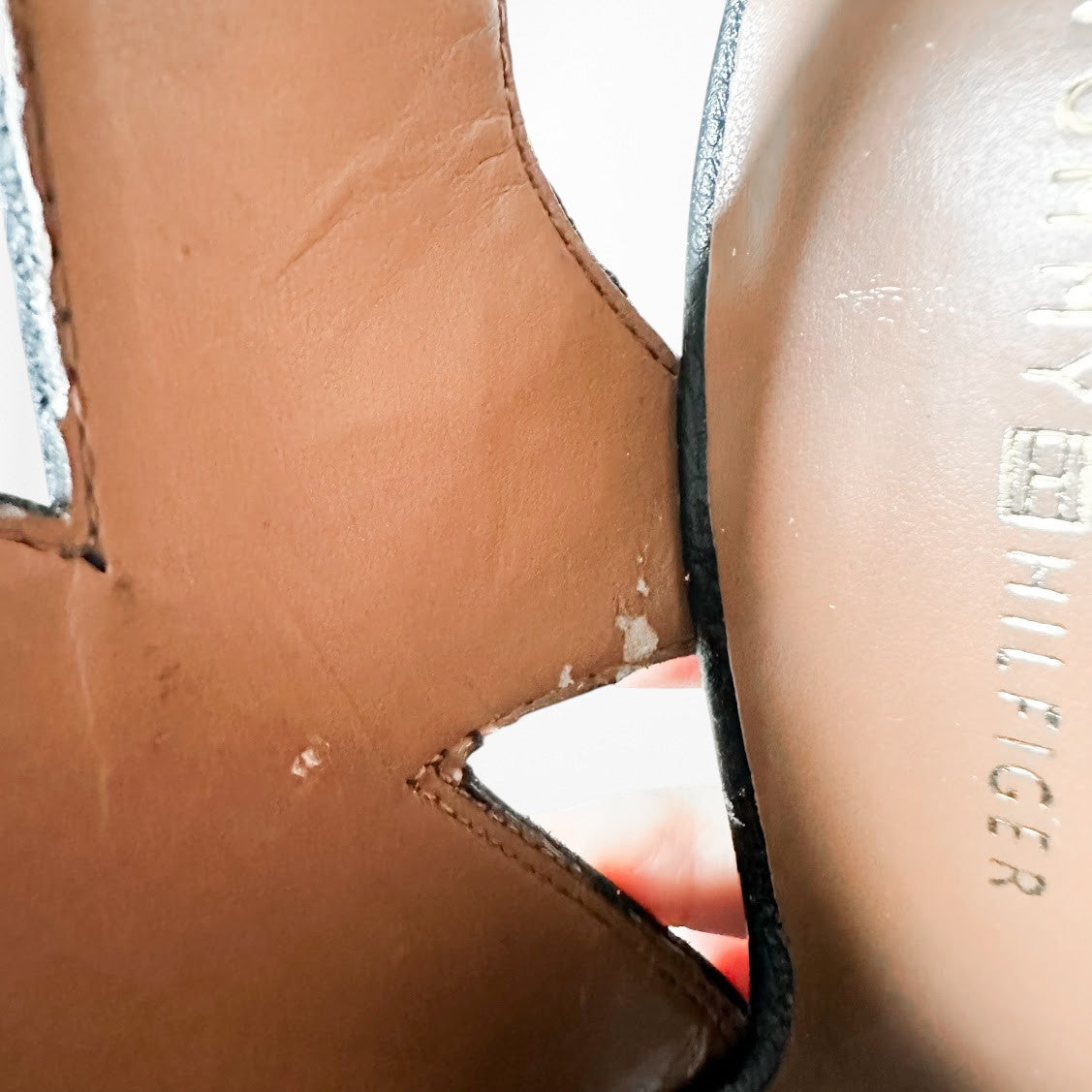 Vintage Y2K Tommy Hilfiger Black Peep Toe Chunky Heel Slingback Leather Shoes