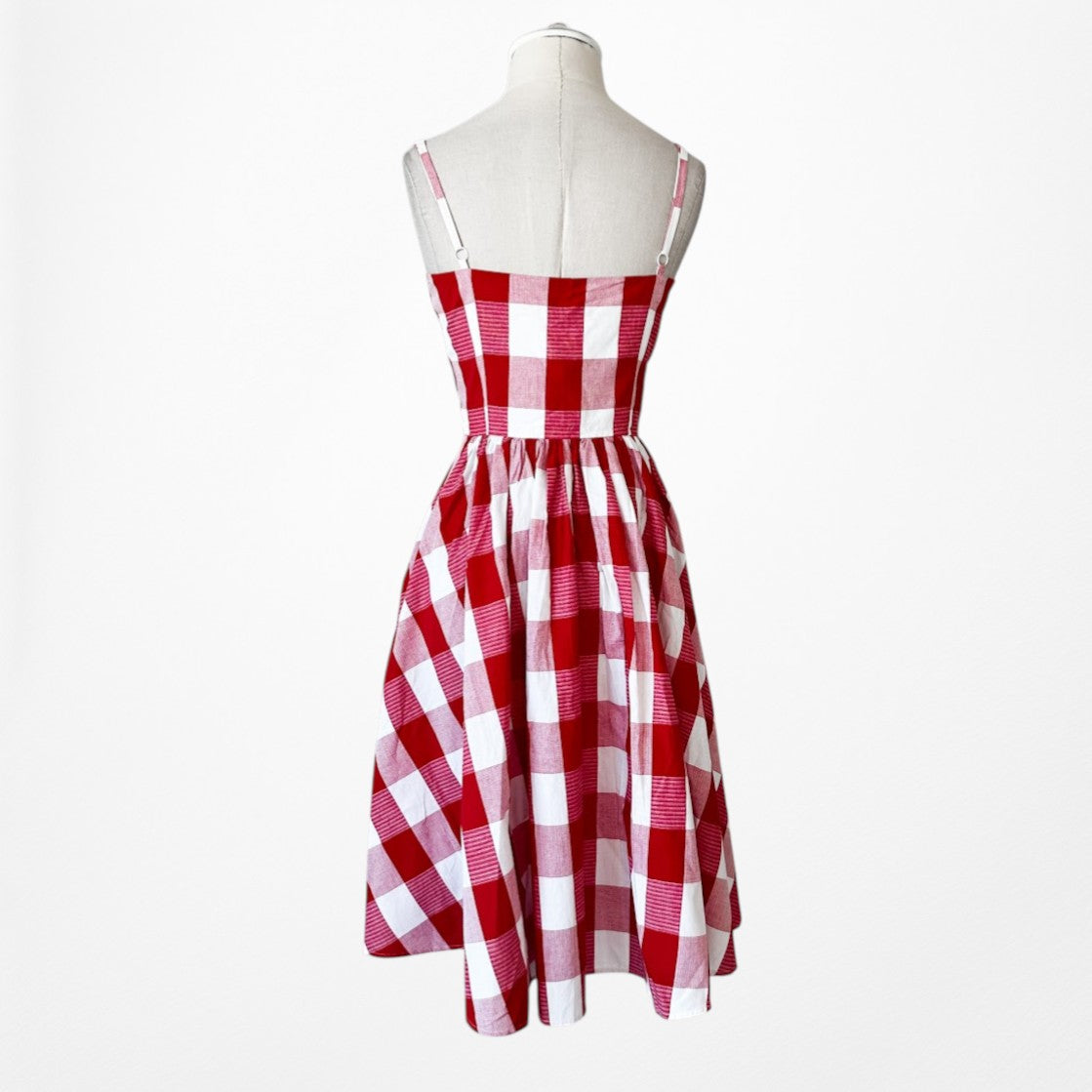 Vintage Y2K Red White Checkered Gingham Flared A-Line Knee Length Dress Size M