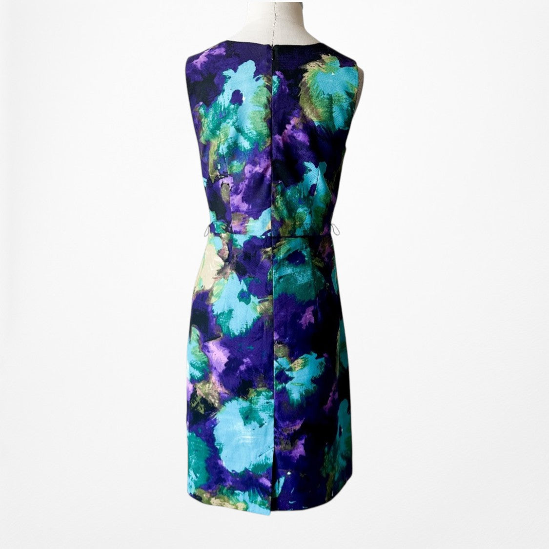 Vintage Y2K 90s Blue Purple Knee Length Pleated Sheath Cocktail Dress Size M