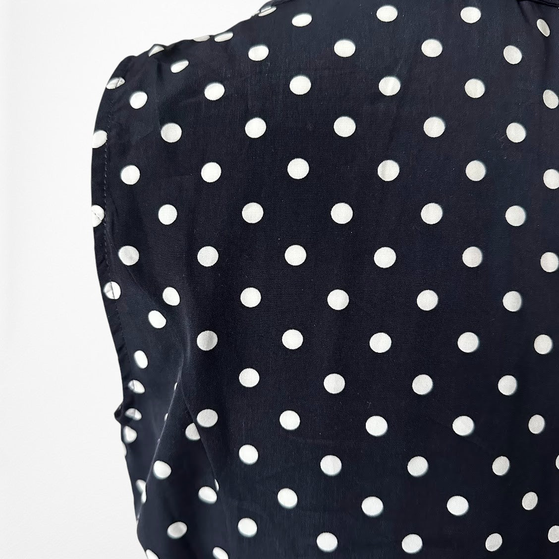 Vintage Y2K Blue Black Polka Dot Button Front Flared Pleated Dress Size M