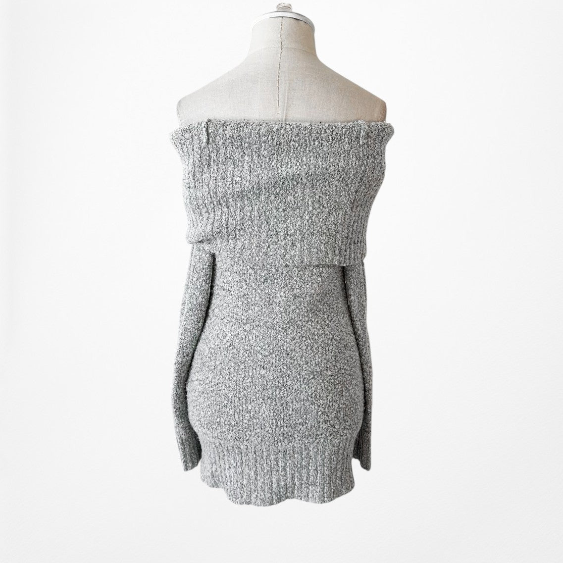Gray Knit Off The Shoulder Long Sleeve Sweater Top Size S