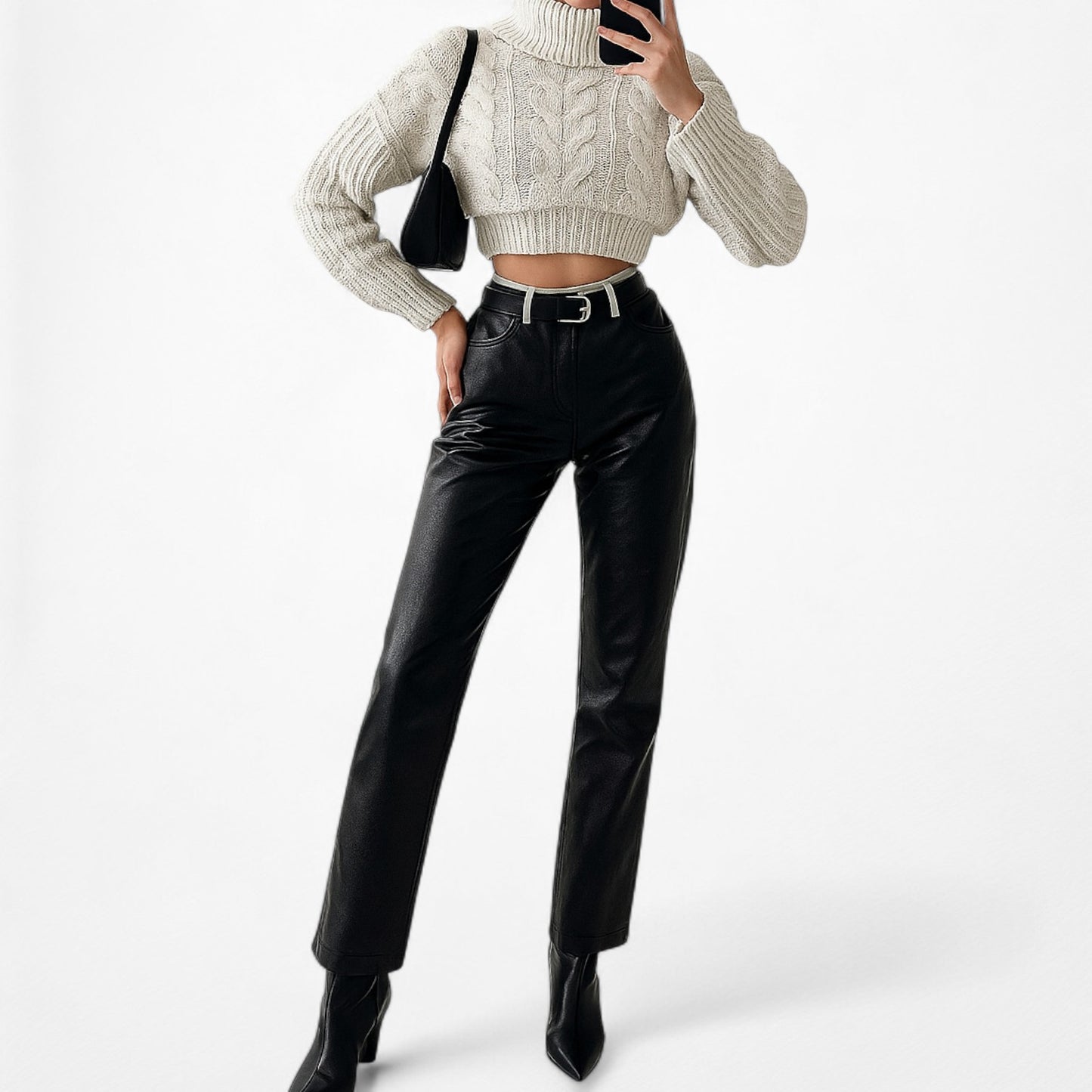 Vintage Y2K Black Patent Faux Leather Look Slim Leg Pants Size XS/S