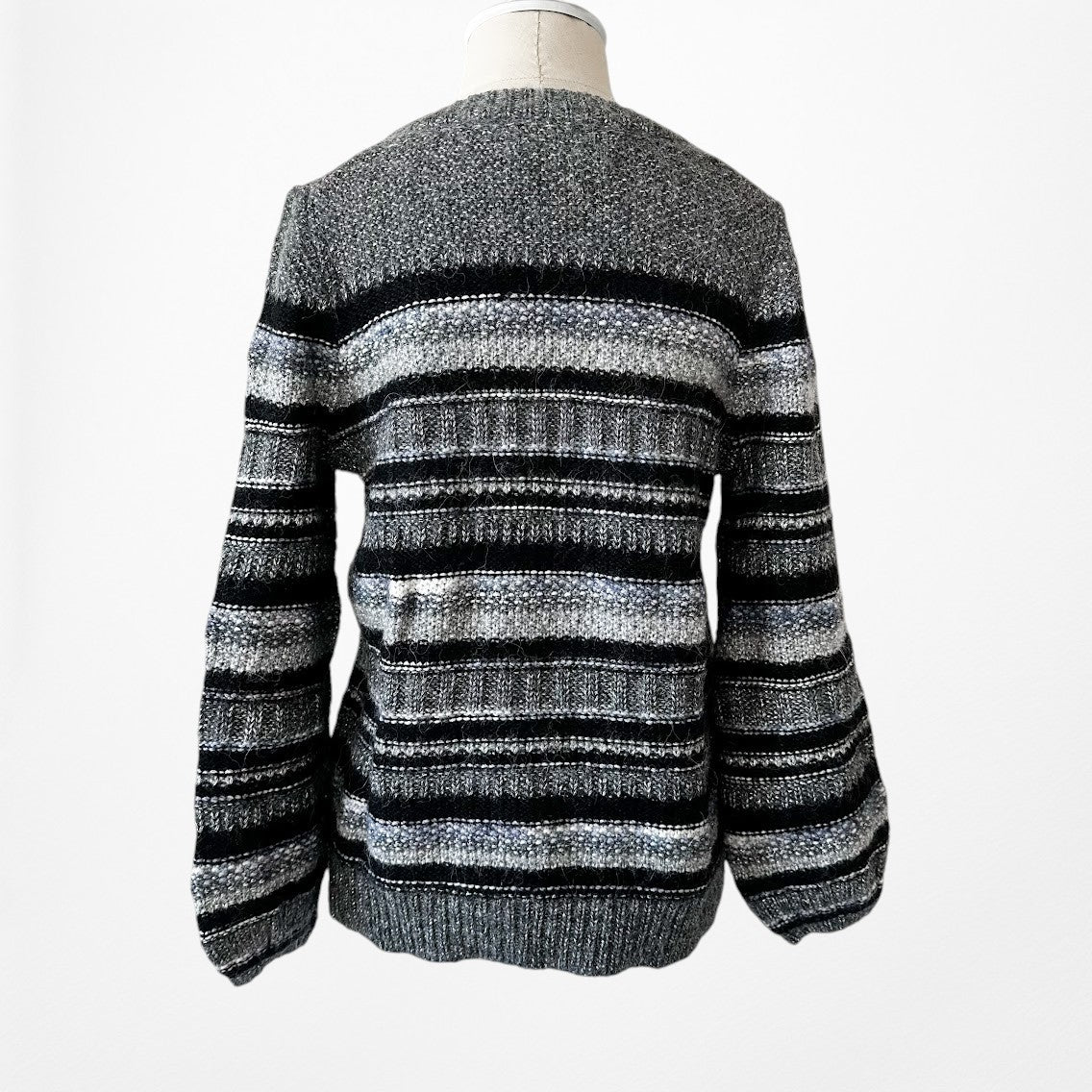 Vintage Y2K Wool Blend Metallic Black Gray Striped Knit Oversized Sweater Size S