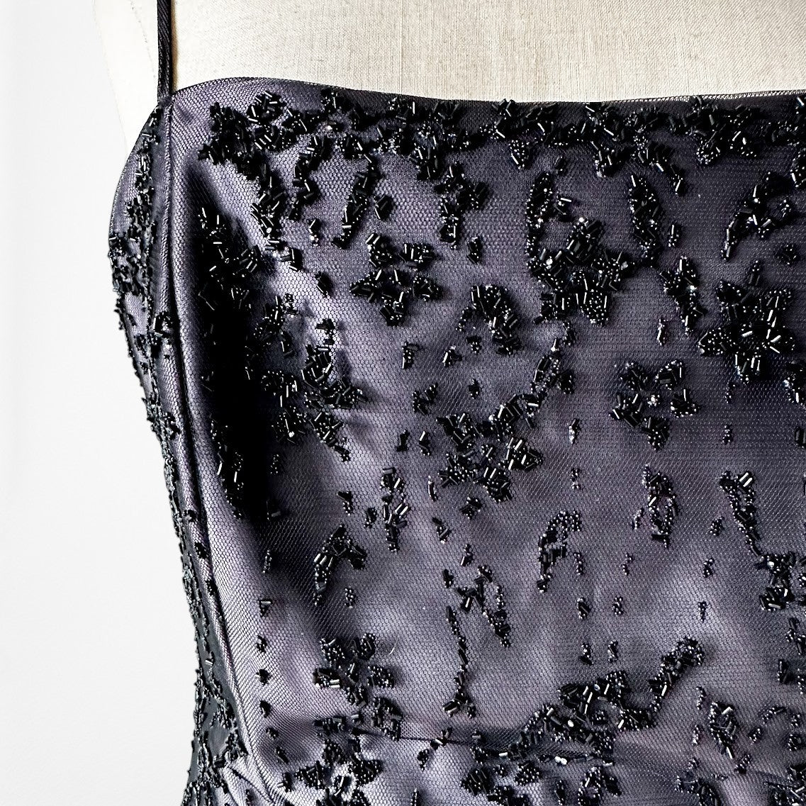 Vintage Y2K Black Purple Beaded Satin Ombre Mesh Fit Flared Maxi Prom Dress S/M