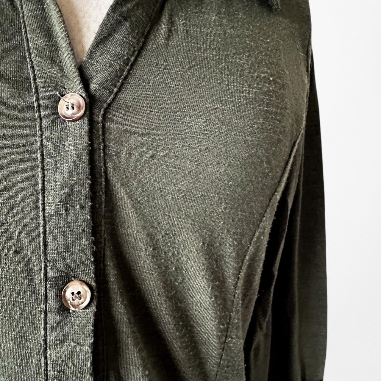Vintage Y2K 90s Camo Green Knit Button Down Front 3/4 Sleeve Top Size M/L