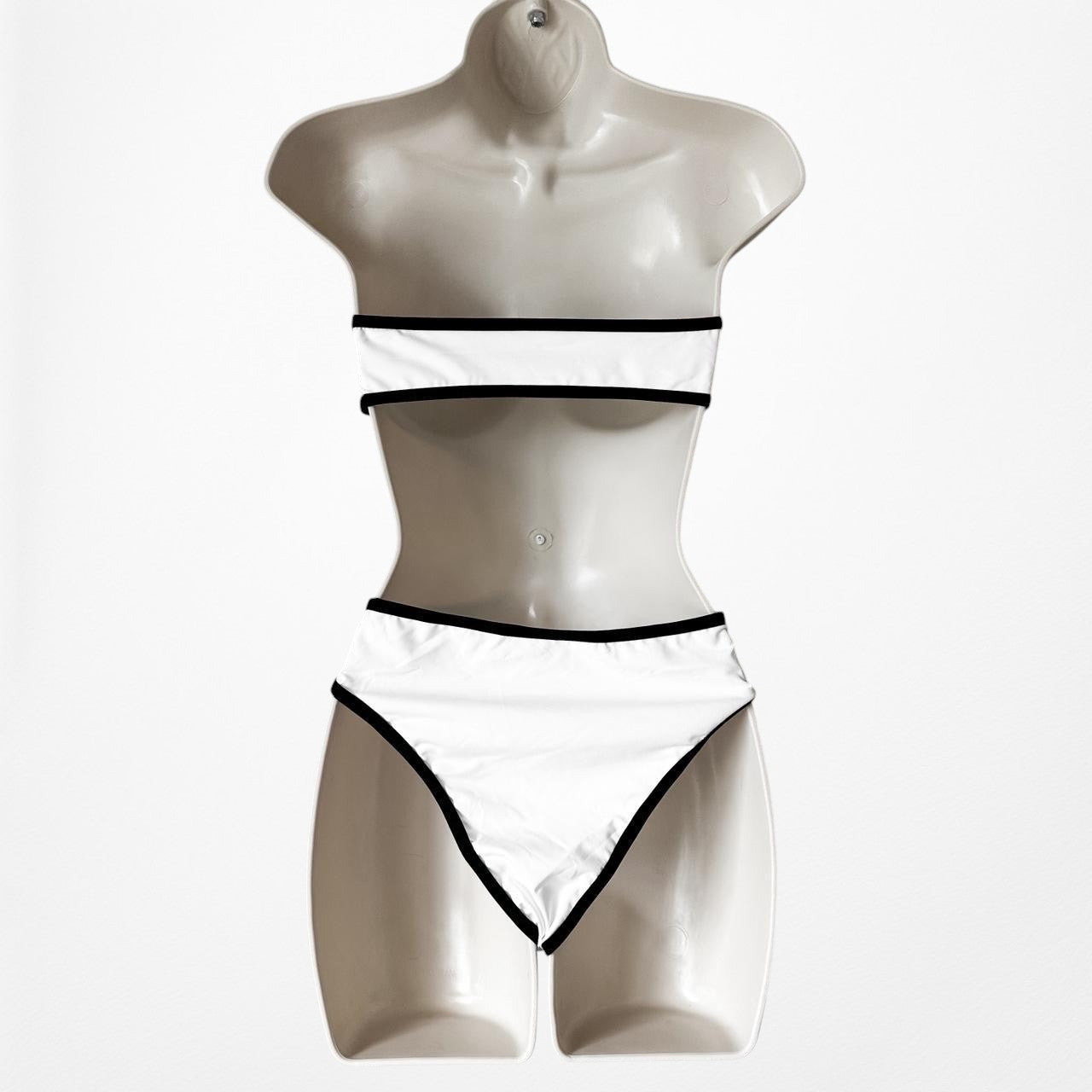 White Black Colorblock Strapless One Piece Cutout Bathing Swimsuit Size S