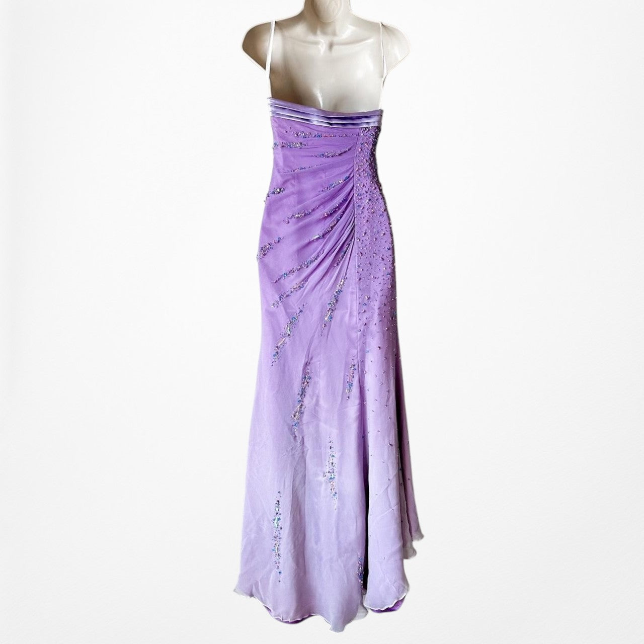 Vintage Purple Gradient Ombre Beaded Strapless Side Slit Maxi Prom Dress Size XS