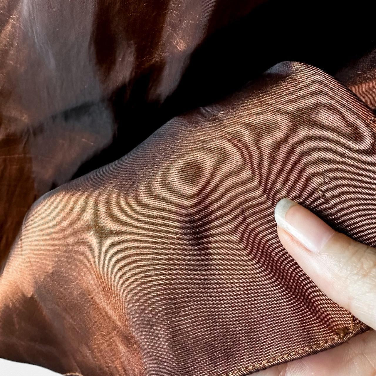 Vintage Y2K Brown Satin Lace Mesh Beaded Strapless Side Slit Maxi Prom Dress Size M/L