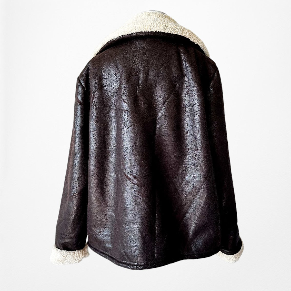 Vintage Y2K Brown Faux Leather Teddy Penny Lane Fur Lined Coat Jacket Size L