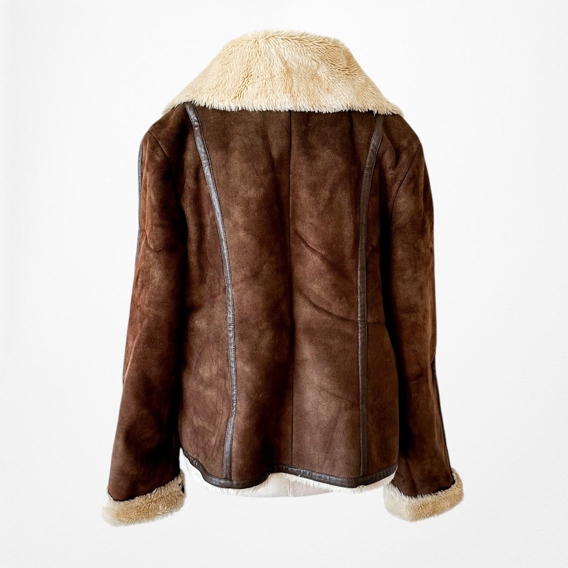 Vintage Y2K Kenneth Cole Brown Shearling Faux Fur Lined Suede Teddy Coat Size M