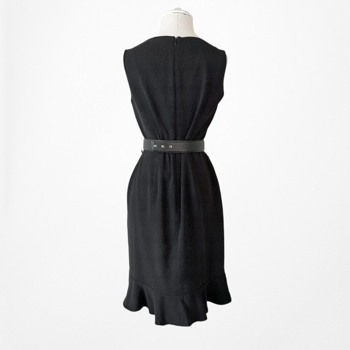 Vintage Y2K Black Polka Dot Knee Length Ruffle Hem Bodycon Dress Size M