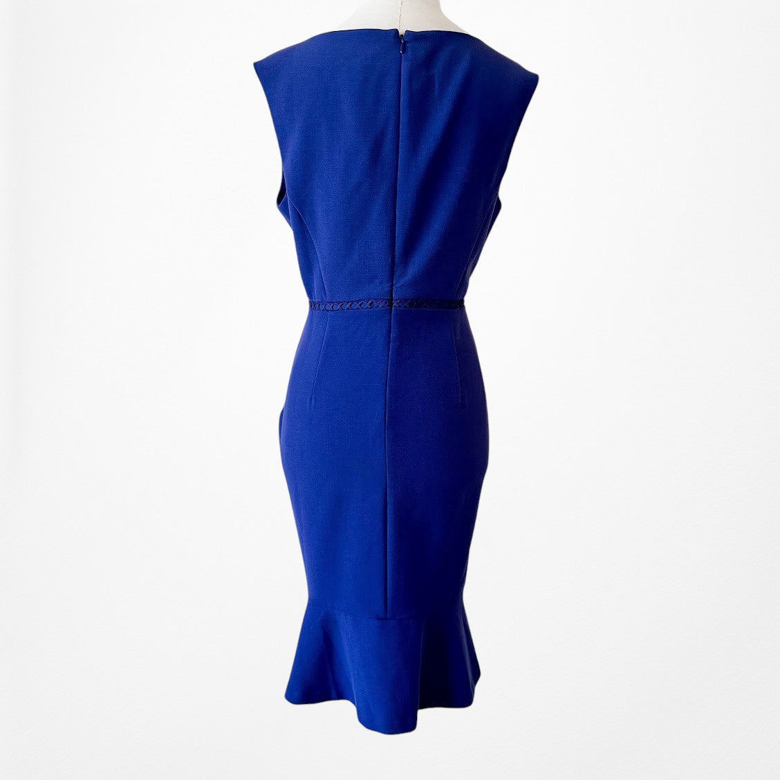 Vintage Y2K Blue Sleeveless Ruffle Knee Length Bodycon Cocktail Dress Size M
