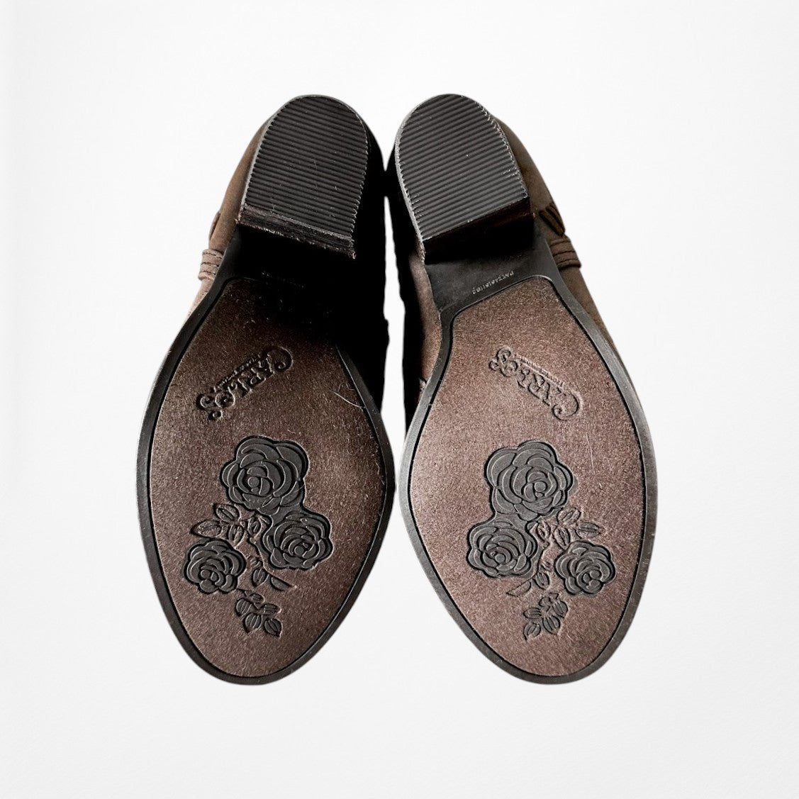 Vintage Y2K Brown Faux Leather Look Round Toe Ankle Booties Heels Size 6