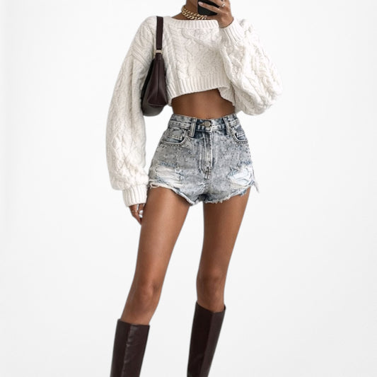 Vintage Y2K Studded Rhinestone Acid Wash Distressed High Rise Denim Shorts XS/S