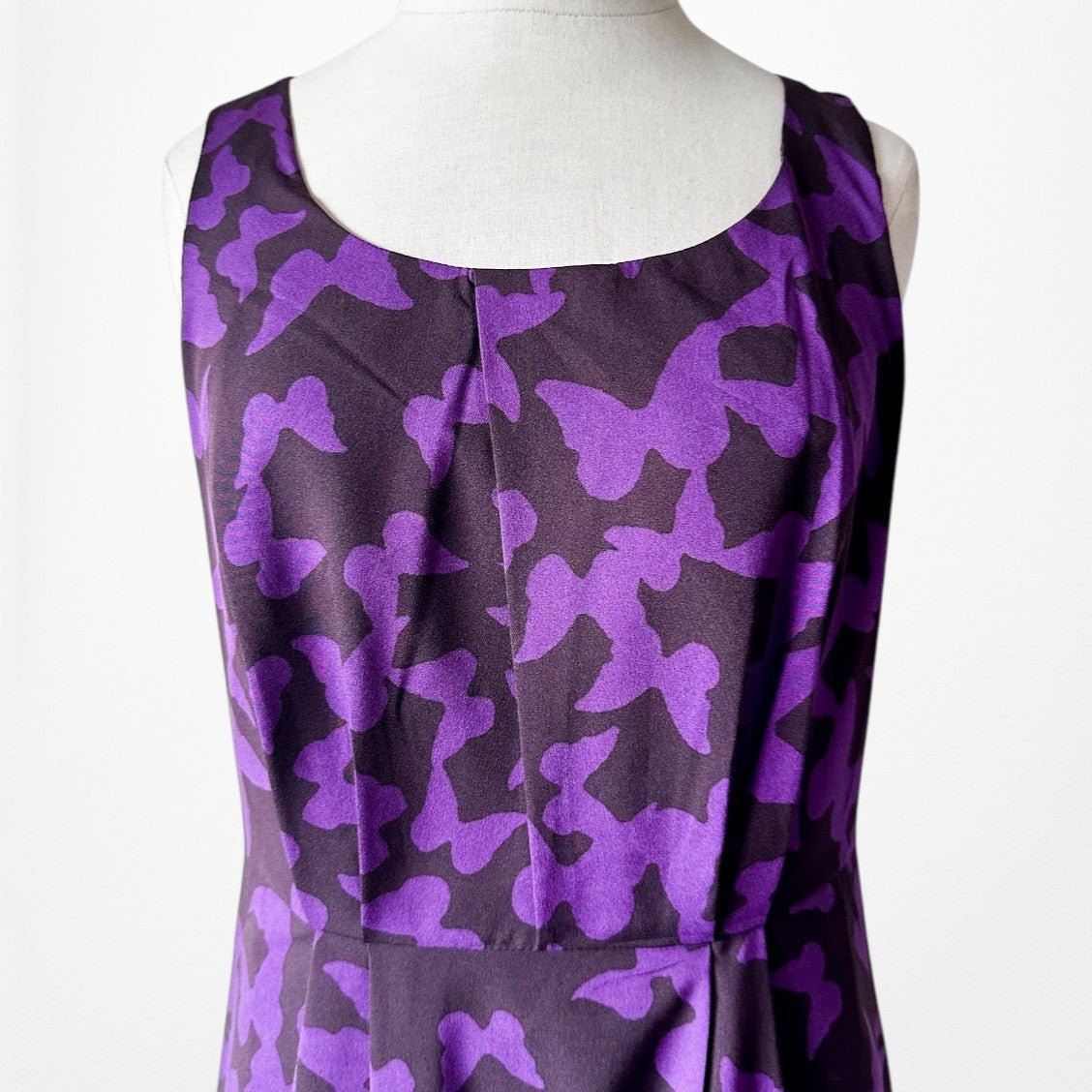 Vintage Y2K 90s Purple Sleeveless Printed Knee Length Cocktail Dress Size M