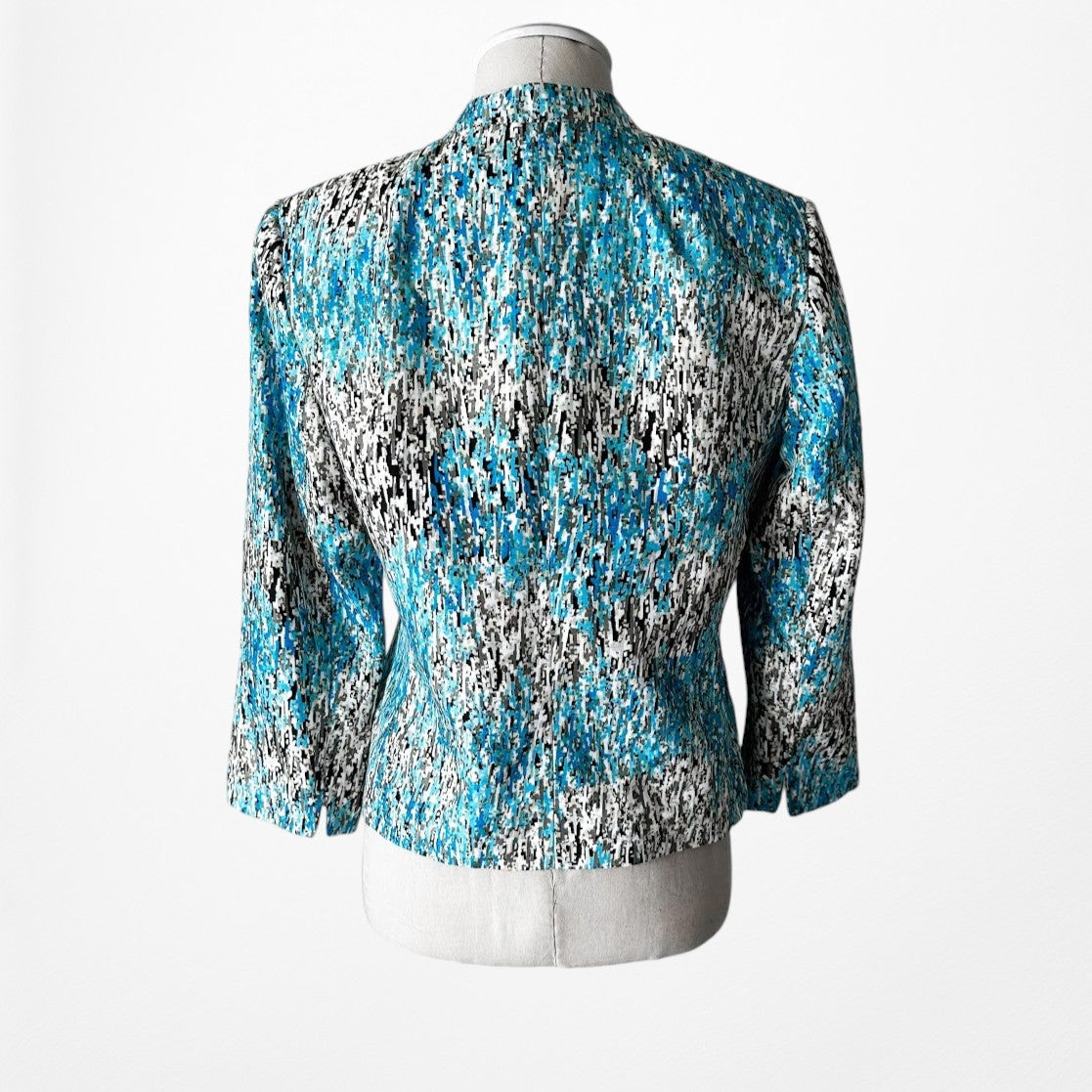 Vintage Y2K Blue Abstract Print Shoulder Padded Open Front Blazer Jacket XS/S