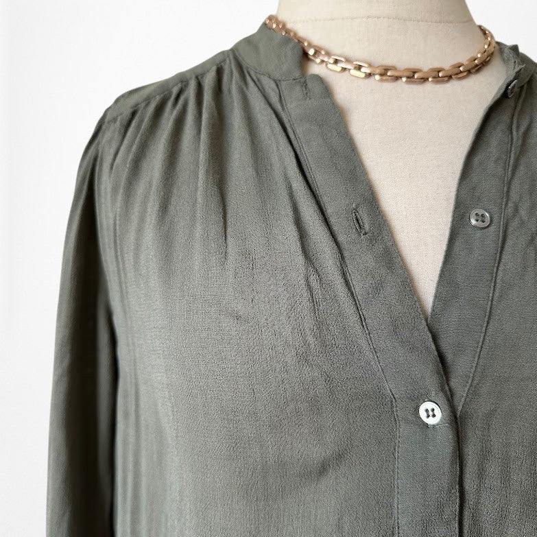H&M Olive Green Button Down Long Sleeve Shirt Blouse Size 4/XS/S