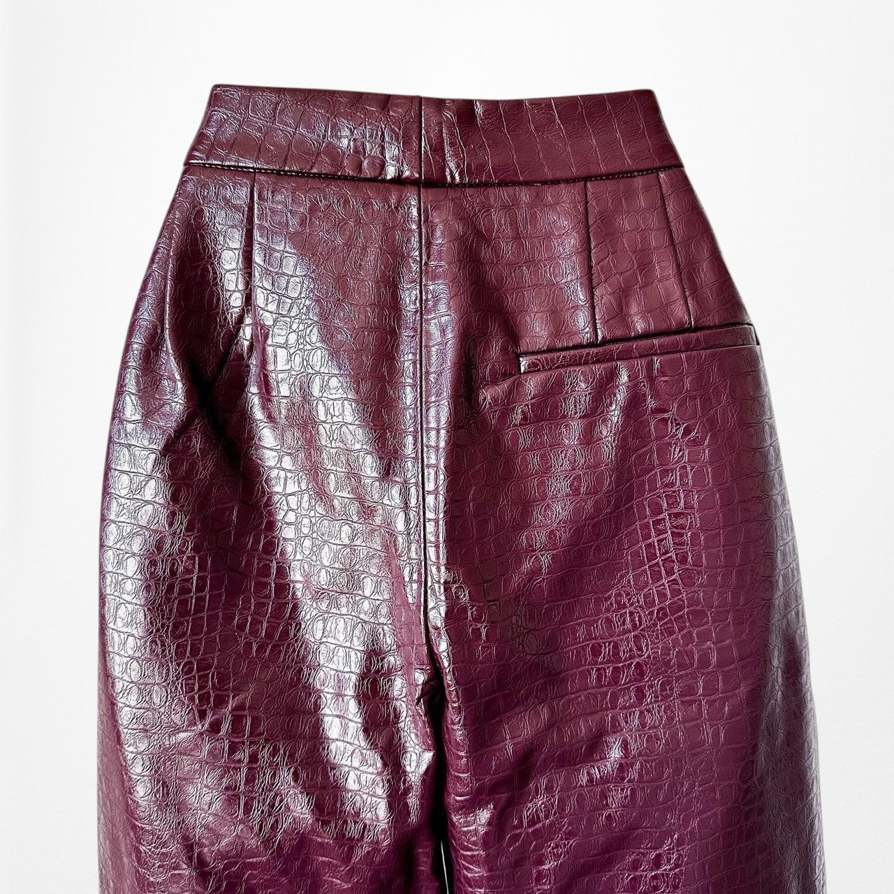 Zara Burgundy Red High Waisted Animal Snake Print Faux Leather Pants Size S/M