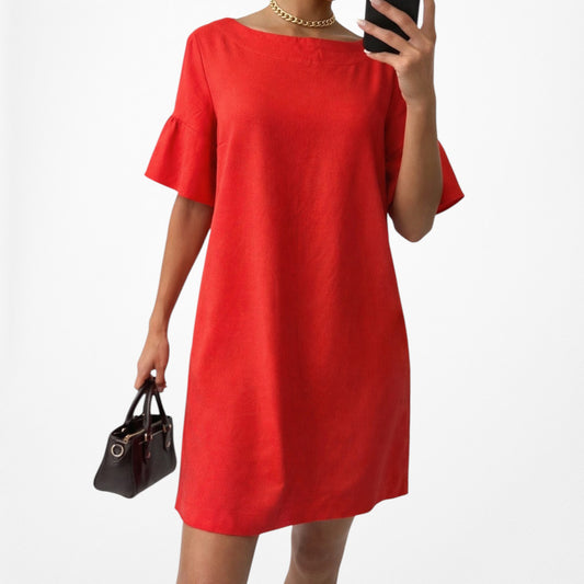 Vintage Y2K Orange Short Ruffle Sleeve Knee Length Shift Dress Cocktail Size M/L