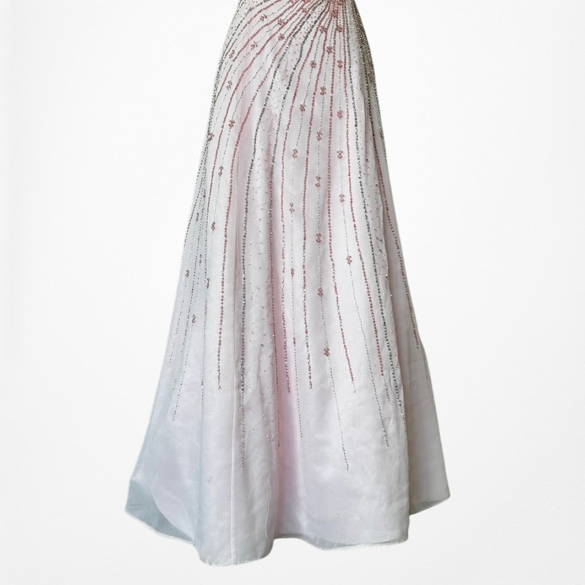 Vintage Y2K Pastel Pink Beaded Strapless A-Line Flared Maxi Prom Dress Size S/M