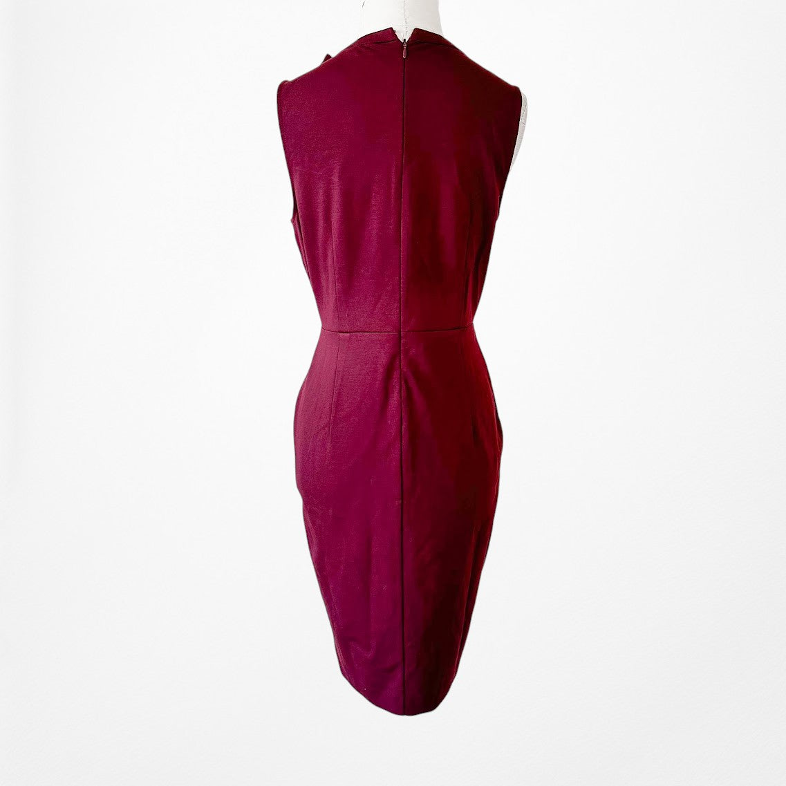 Vintage Y2K Burgundy Red Knit Knee Length Bow Bodycon Cocktail Dress Size M