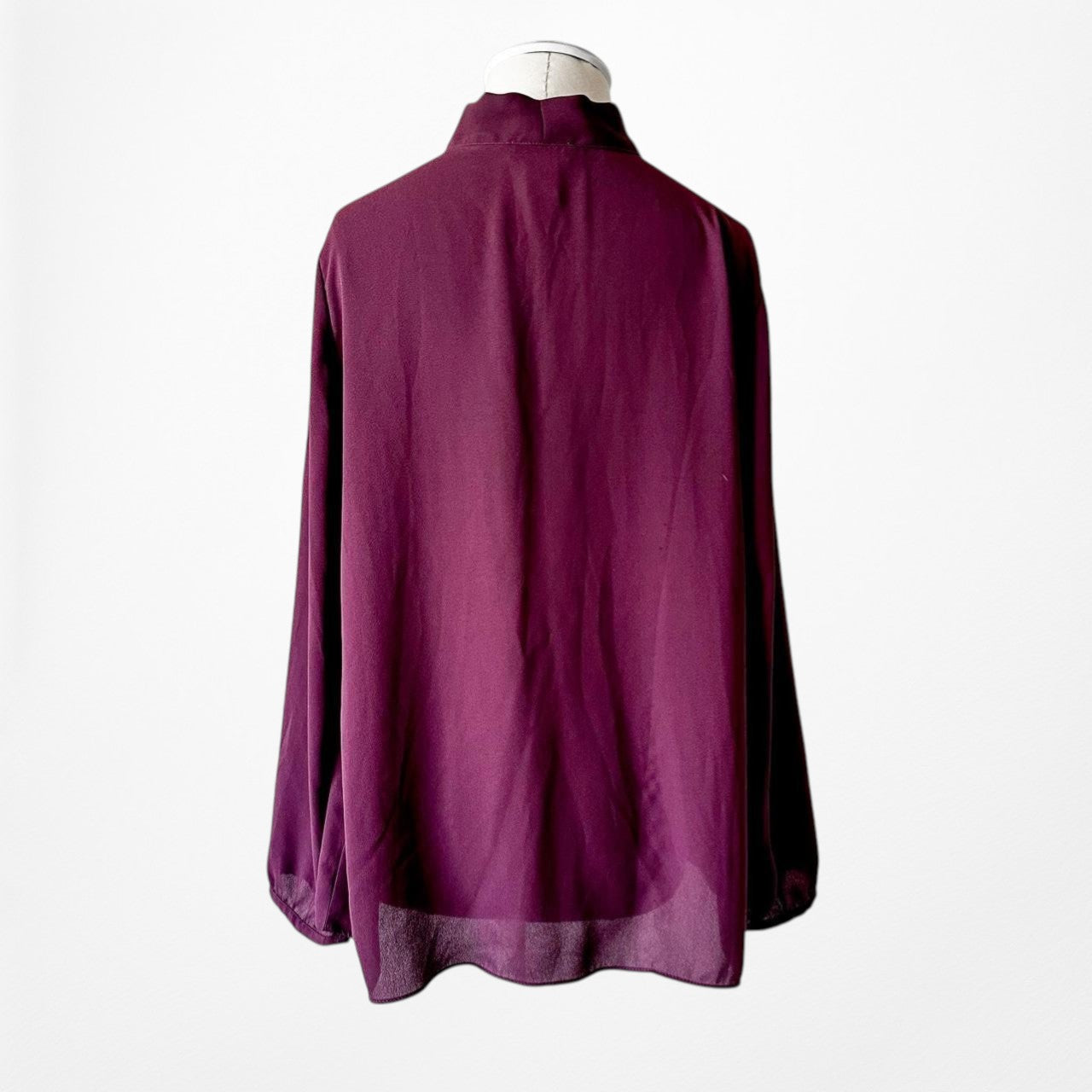 Adrienne Vittadini Purple Long Sleeve Neck Tie Chiffon Blouse Top Size M