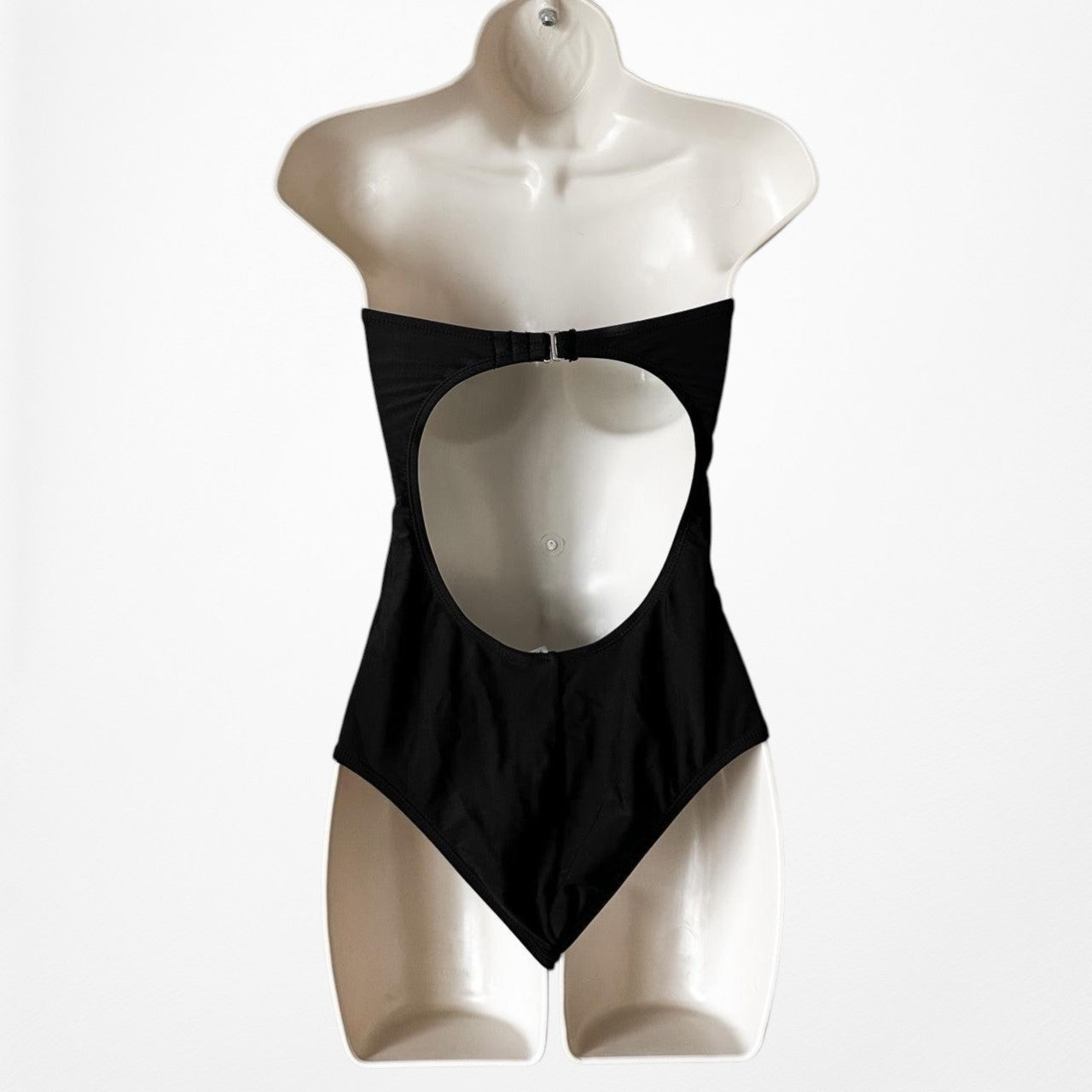 Black Strapless Lace Up Detail One Piece Bathing Swim Suit Size S/M