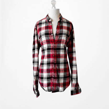 Zara Men's Checkered Plaid White Red Black Button Down Front Shirt Size M