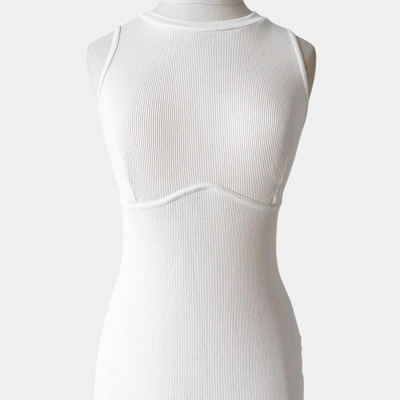 Zara Off White Cream Sleeveless Ribbed Knit Knee Length Bodycon Dress Size S