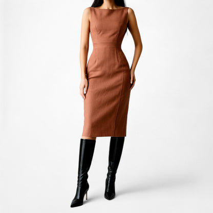 Ann Taylor Brown Sleeveless Crewneck Knee Length Cocktail Bodycon Dress Size 6/M