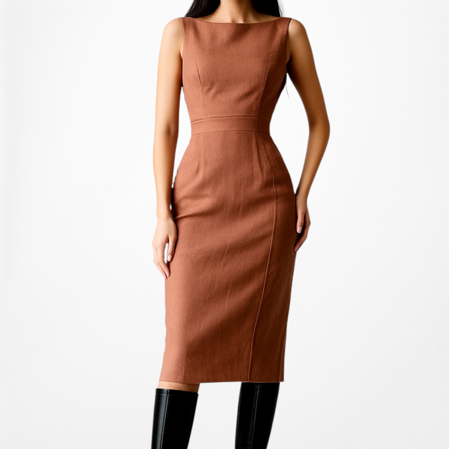 Ann Taylor Brown Sleeveless Crewneck Knee Length Cocktail Bodycon Dress Size 6/M