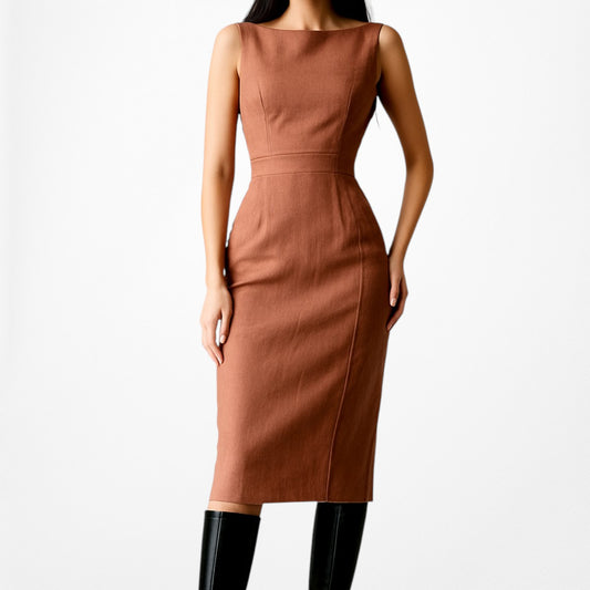 Ann Taylor Brown Sleeveless Crewneck Knee Length Cocktail Bodycon Dress Size 6/M