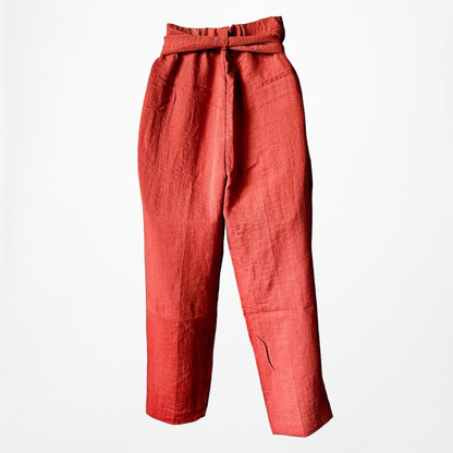 Mango Orange High Waisted Paperbag Waist Tie Cropped Capri Pants Size XS/S