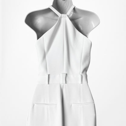 Massimo Dutti White Sleeveless Tapered Leg Tailored Halter Jumpsuit Size S